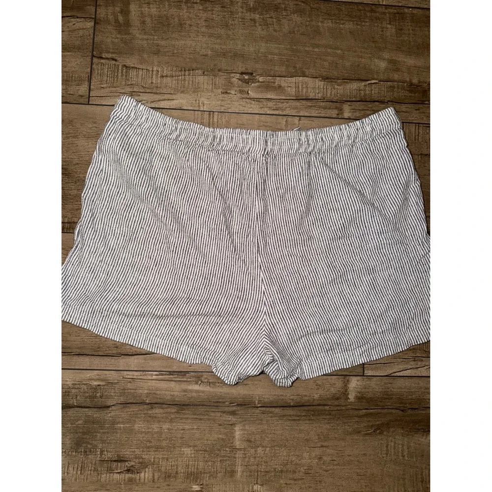 J.Crew XXL Striped Linen Blend Pull On Shorts Navy White Ticking Stripe